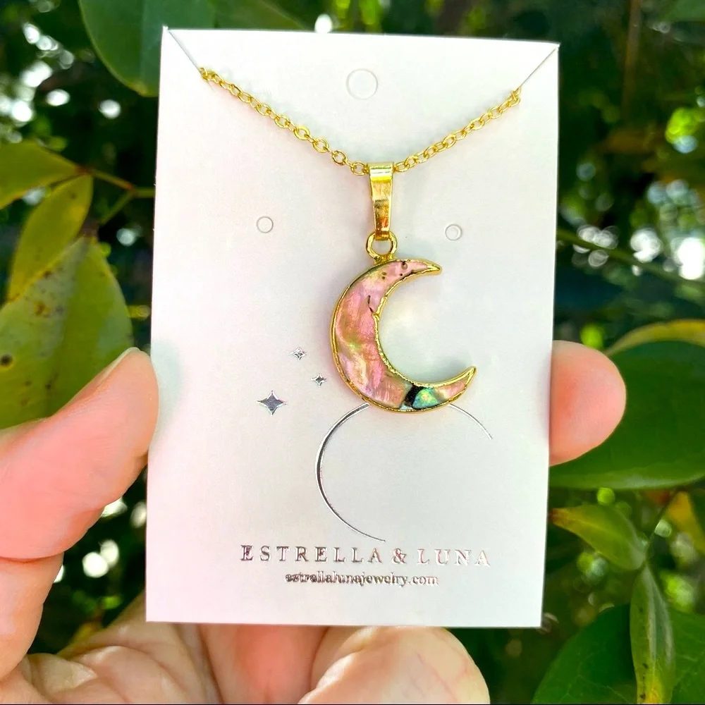 ONE LEFT! Abalone 14k Gold Crescent Moon Necklace